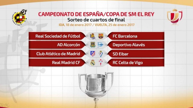 R.Sociedad-Barcelona, Alcorcón-Alavés Atlético-Eibar y Real Madrid-Celta en cuartos de final