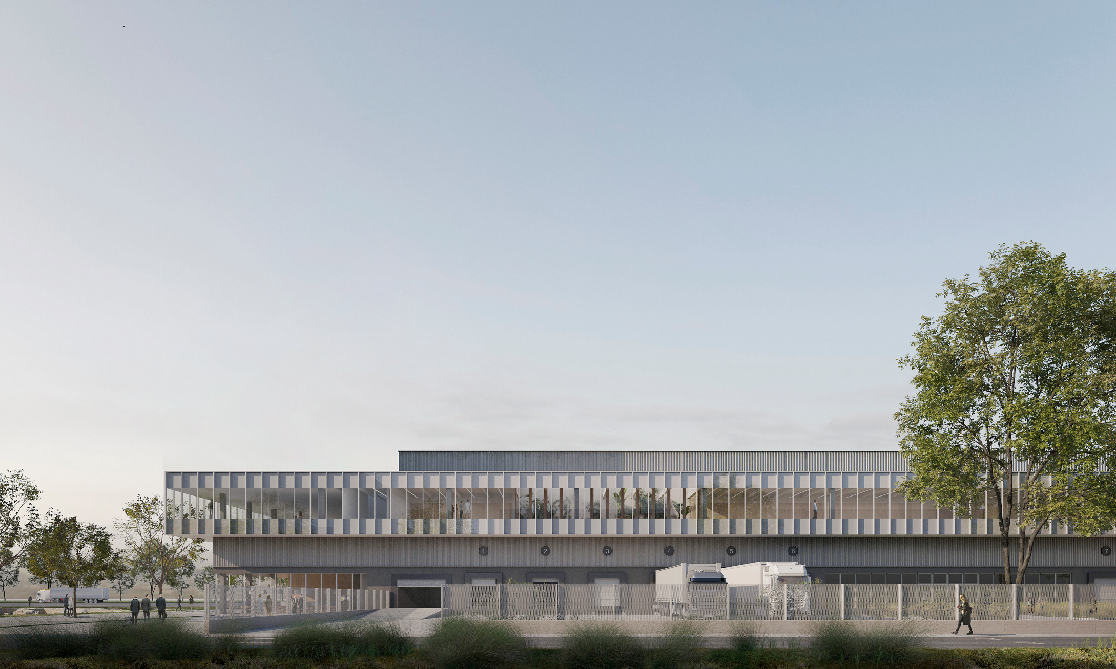 Fachada con alta dotación de muelles de carga y descarga - 