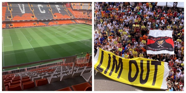 Siguen las protestas en la avenida de Suecia en un Mestalla vacío