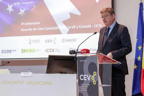 Puig destaca que el acuerdo comercial 'CETA' ha triplicado las exportaciones valencianas a Canadá