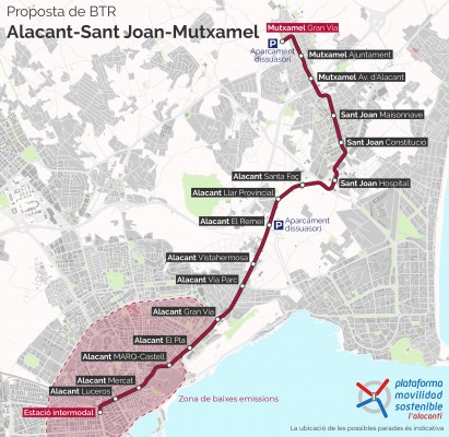 La Plataforma Movilidad Sostenible l'Alacantí pide priorizar el carril bus frente al Tram a Sant Joan