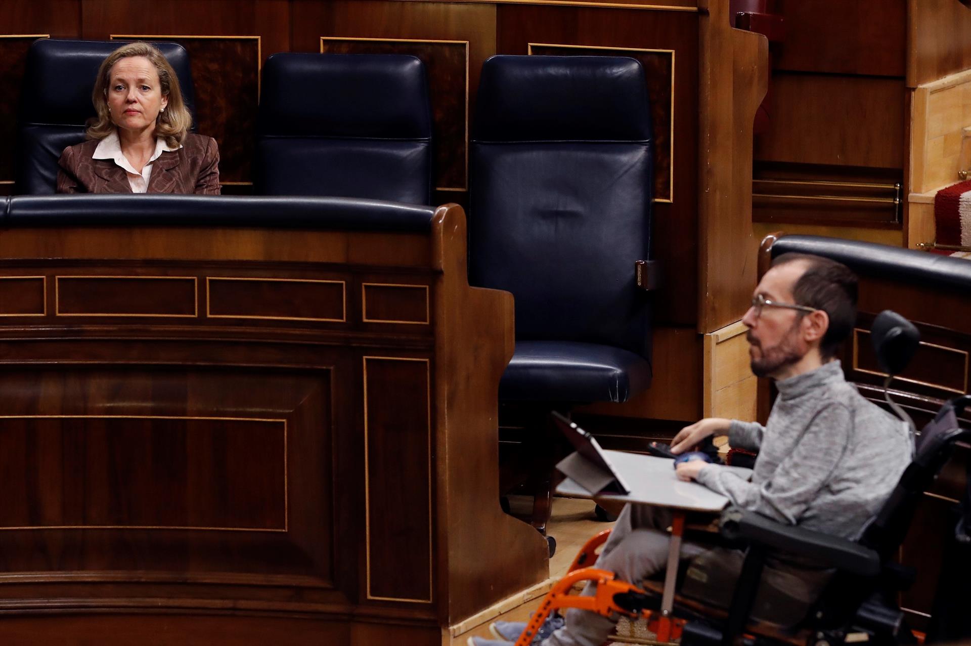 Nadia Calviño y Pablo Echenique. Foto: EUROPA PRESS - 