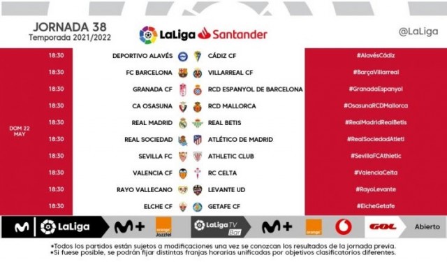 Horario unificado para la última jornada de LaLiga