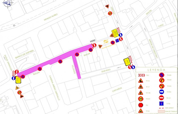 Cortes de tráfico este martes en las calles Bailén y Gerona por las obras de Aguas en la zona de peatonalización 

