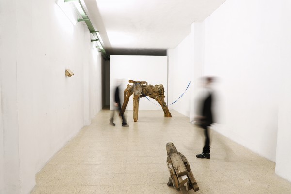 Érase un perro y un cerdo en una exposición

