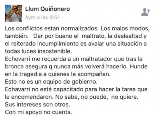 La diputada de Podemos Llum Quiñonero dice que Echávarri 