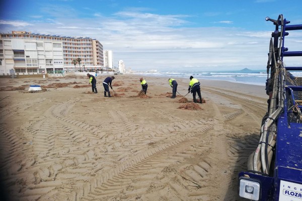 El temporal de viento y oleaje se ha llevado hasta 1,5 metros de espesor de arena en playas de La Manga