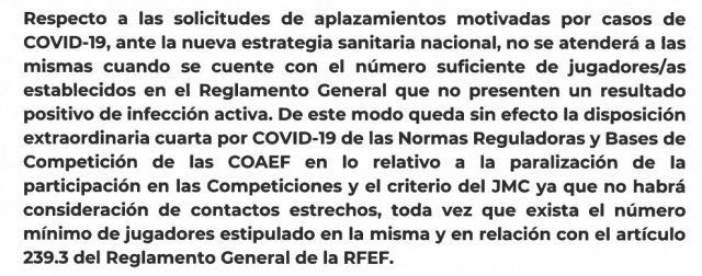 La RFEF modifica su protocolo y la Covid deja de ser 
