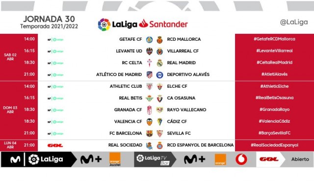 Ya se conocen los horarios de la jornada 30 de LaLiga