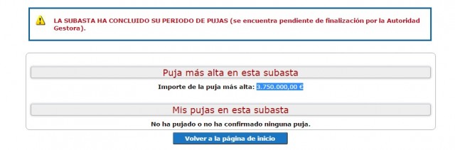 La puja máxima por el Rico Pérez ha sido de 3.750.000 euros