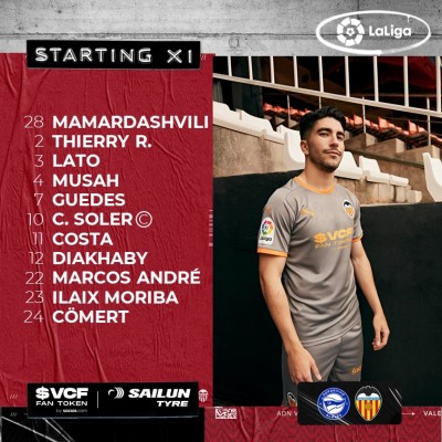 Este es el once del Valencia para enfrentarse al Alavés
