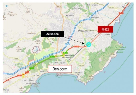 Transportes aprueba el proyecto  de trazado de un carril de incorporación de la N-332 en Benidorm