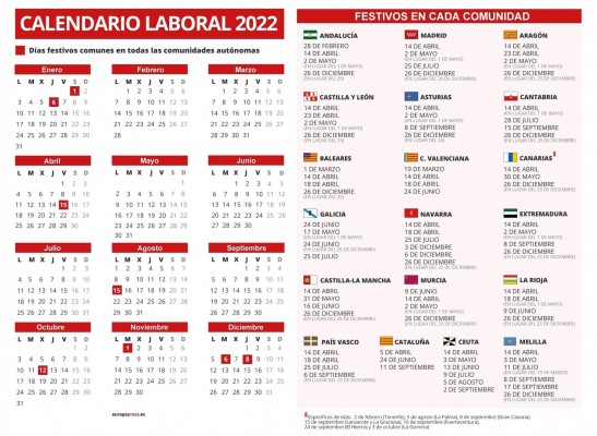 Así es el calendario laboral de este año 2022 en la Región: ocho festivos comunes con toda España
