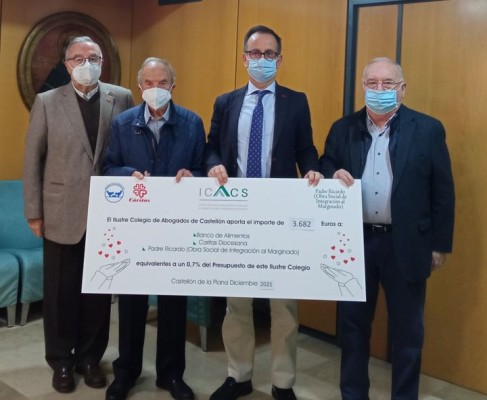 El Colegio de Abogados de Castellón entrega el 0,7% de su presupuesto a organizaciones benéficas
