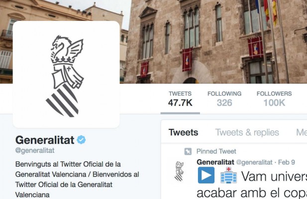 La Generalitat alcanza los 100.000 seguidores en Twitter, tres veces más que en la etapa del PP