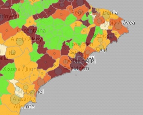 Una parte de la Marina Baixa se tiñe de rojo por riesgo extremo de covid