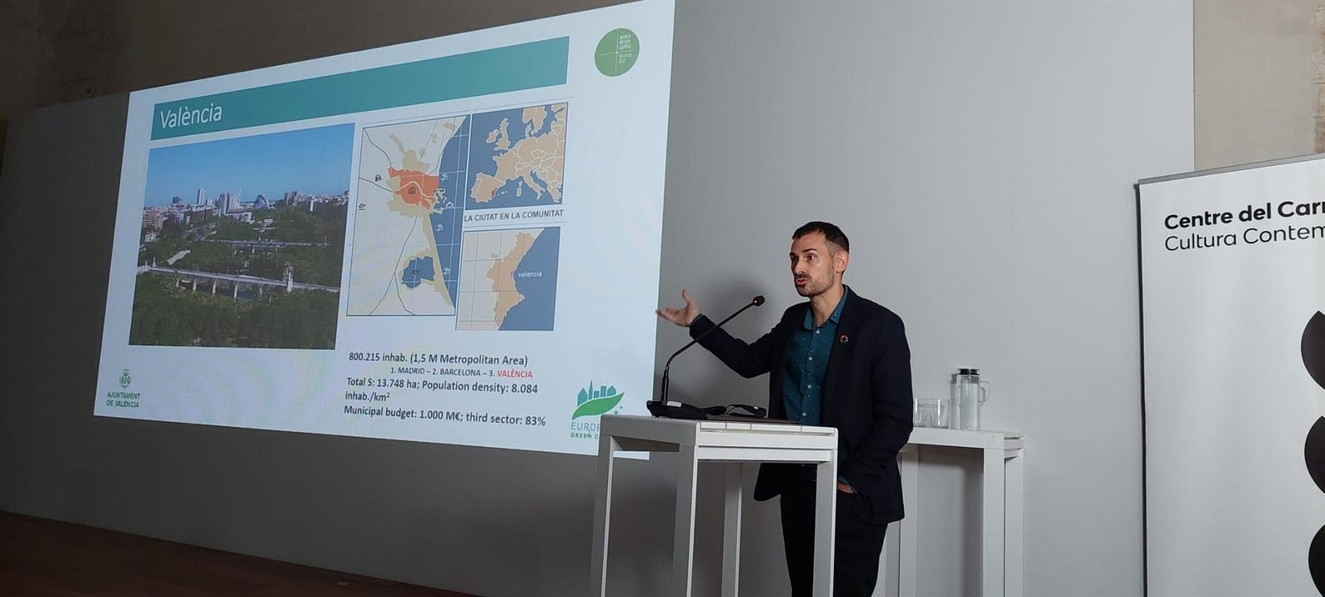 El vicealcalde y concejal de Ecología Urbana, Sergi Campillo, presenta la candidatura de València para ser Capital Verde Europea - FOTO: AYUNTAMIENTO DE VALÈNCIA  - 