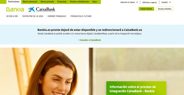 La web de Bankia anuncia que dejará de funcionar y se redireccionará al portal de CaixaBank