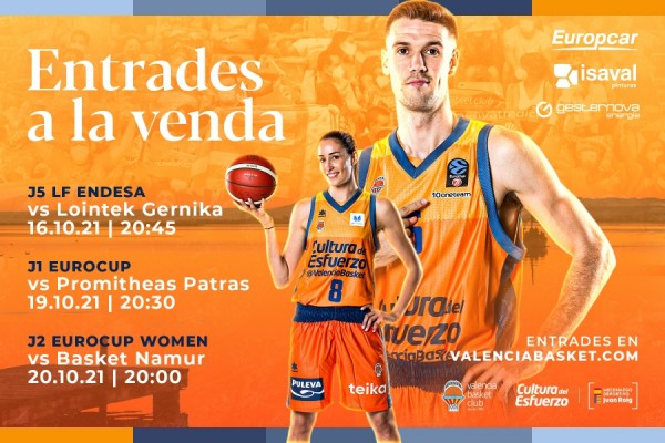 Entradas a la venta para los partidos ante Lointek Gernika, Promitheas Patras y Basket Namur
