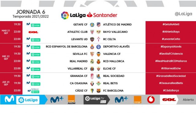 Estos son los horarios de las jornadas 5, 6 y 7 de LaLiga