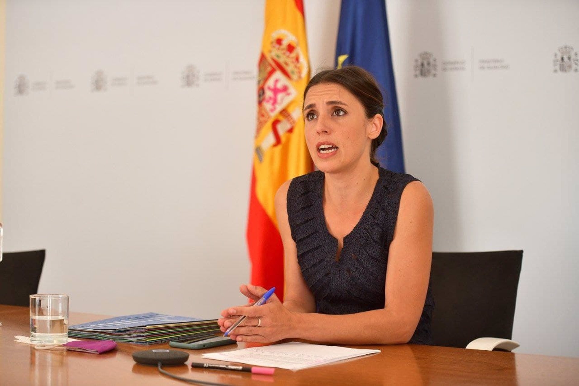 La ministra de Igualdad, Irene Montero, durante una reunión telemática. Foto: MINISTERIO DE IGUALDAD  - 