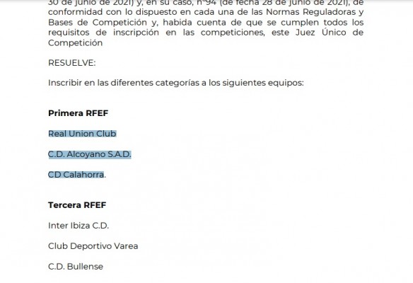 La Federación valida la inscripción en la Primera RFEF de Alcoyano, Calahorra y Real Unión