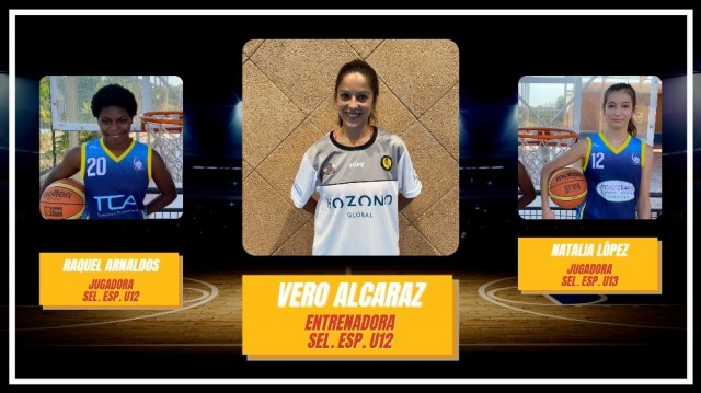 Vero Alcaraz, Raquel Arnaldos y Natalia López, con las selecciones sub-12 y sub-13