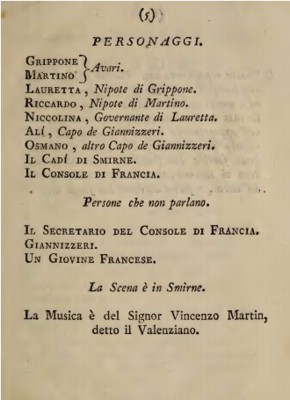 Un libreto de una ópera de Martín y Soler conservado en Canadá ilumina la primera etapa del autor