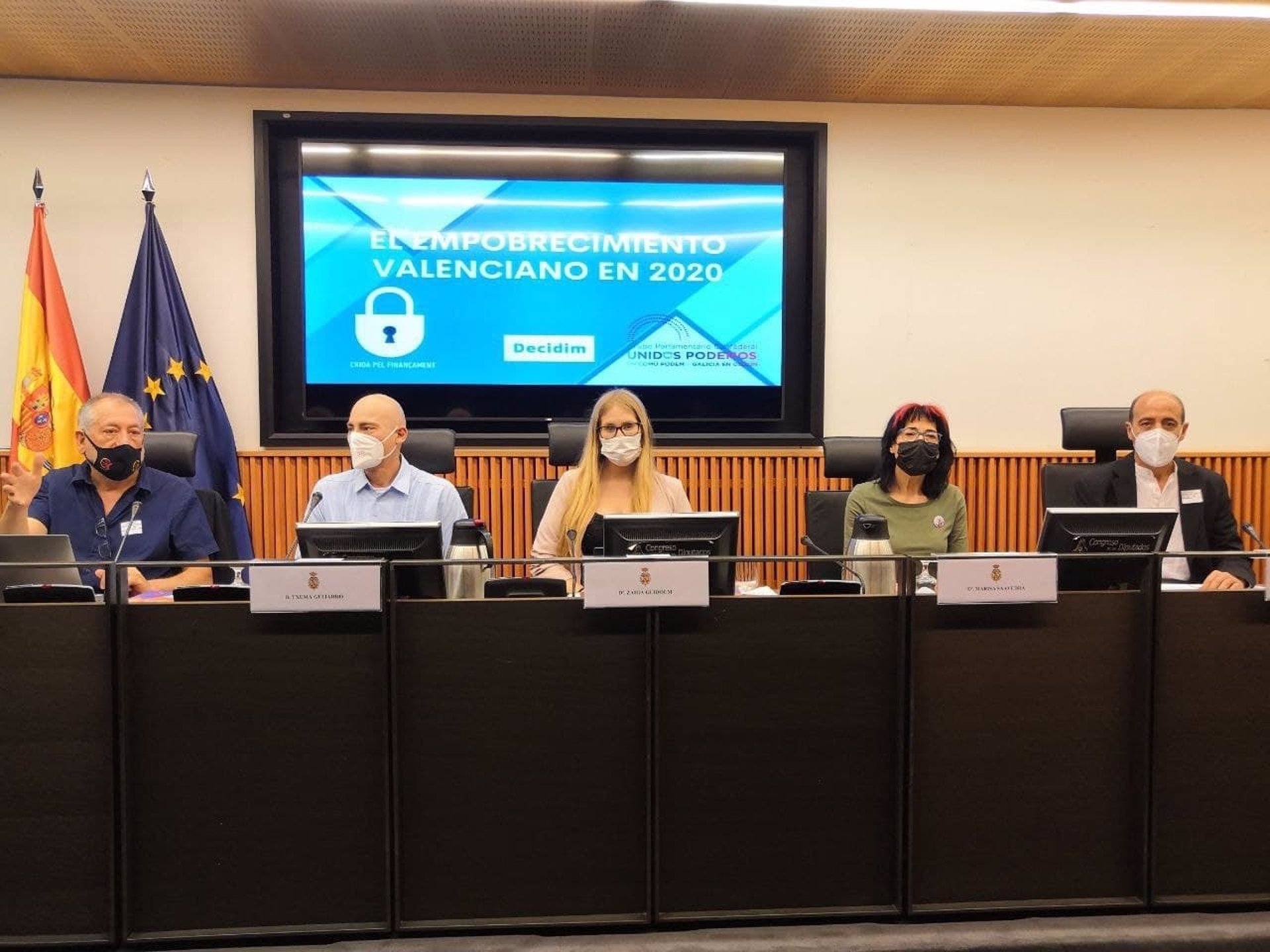 Presentación en el Congreso del 'Informe sobre el Empobrecimiento del País Valencià 2020'. FOTO: UNIDES PODEM  - 