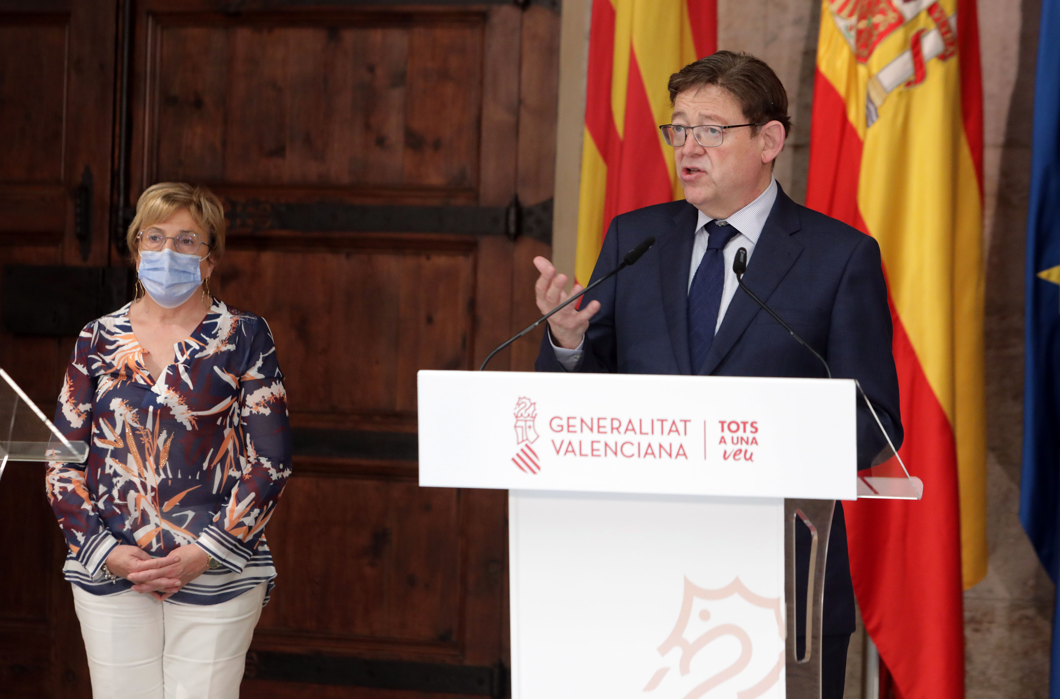 Barceló y Puig en la comparecencia posterior a la Mesa Interdepartamental. Foto: GVA - 