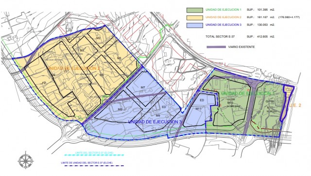 El sector E-37 de Elche avanza tras 20 años: preparativos para hasta 620 viviendas y posible zona comercial