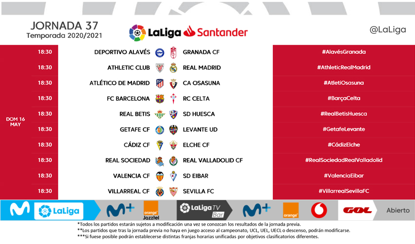 Ya se conocen los horarios de la jornada 37 y 38 de LaLiga