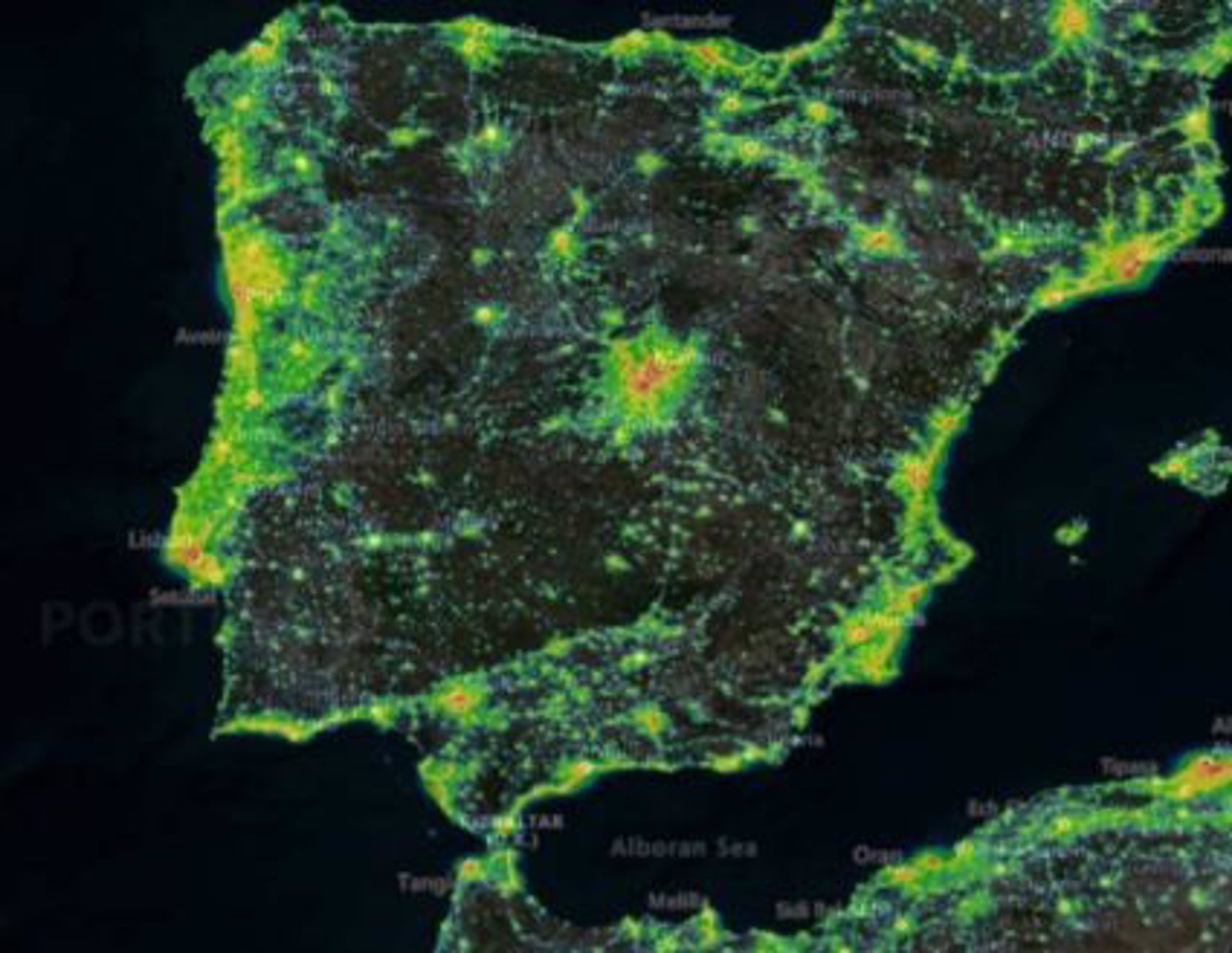 Mapa de contaminación lumínica en España. Foto: SINDICATURA DE COMPTES - 