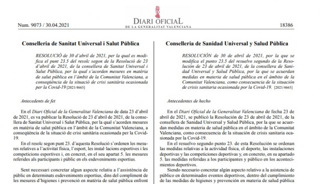 Sanitat flexibiliza las restricciones de aforo en eventos de deporte no profesional