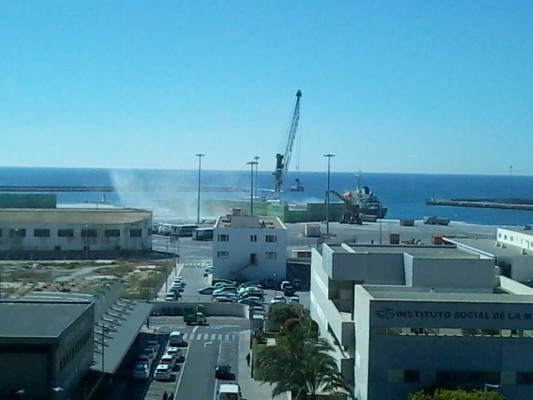 El Puerto activa el protocolo por viento y suspende la descarga de graneles tras una nube de polvo 