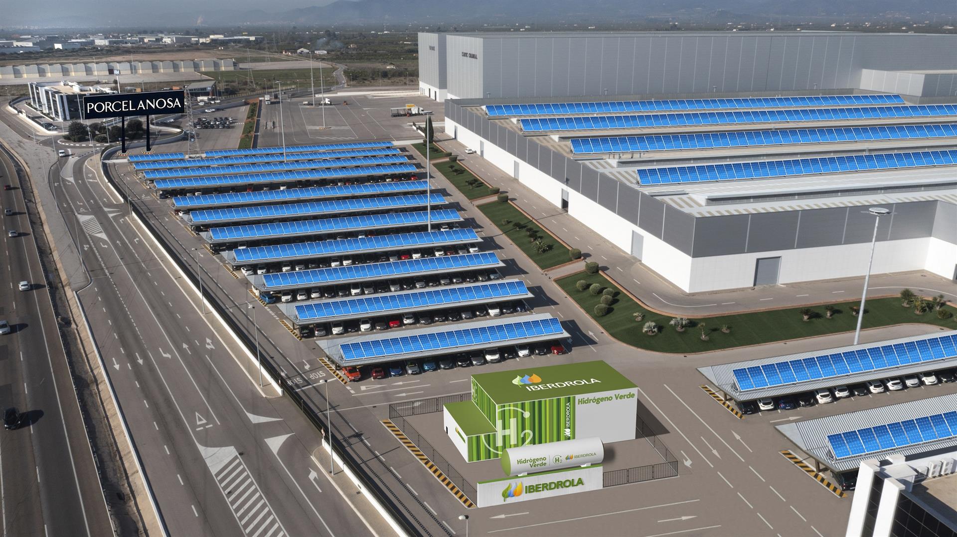 Estación de hidrógeno con las placas solares nacesarias de Porcelanosa e Iberdrola - 