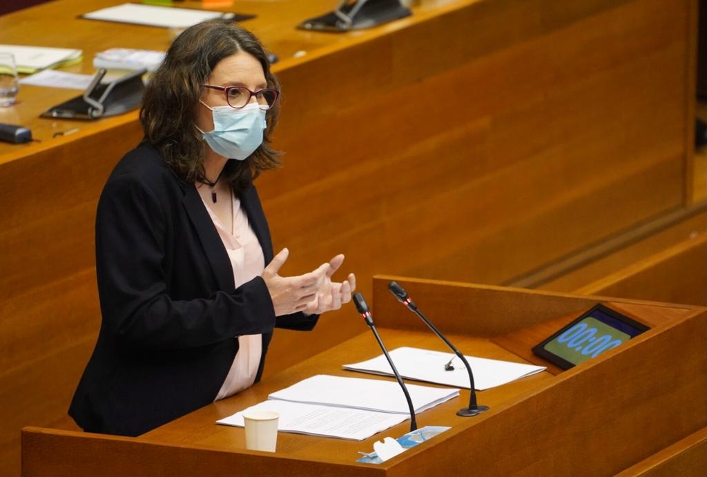 La vicepresidenta de la Generalitat, Mónica Oltra, durante su comparecencia este miércoles. Foto: EDUARDO MANZANA - 