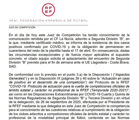 Dos positivos por Covid-19 en La Nucía obligan a aplazar el partido contra la Llagostera
