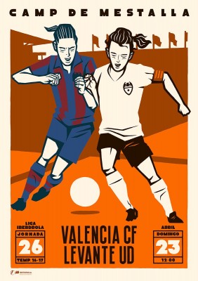 Lawerta firma el cartel conmemorativo del primer gran derbi del fútbol femenino valenciano