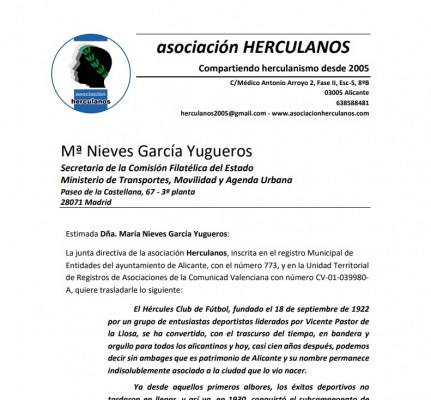Herculanos solicita a la FNMT la emisión de un sello conmemorativo del Centenario del Hércules