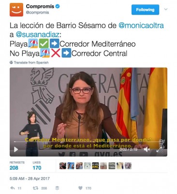 Oltra amortigua su respuesta a Susana Díaz pero Compromís se mofa en redes de la aliada de Puig