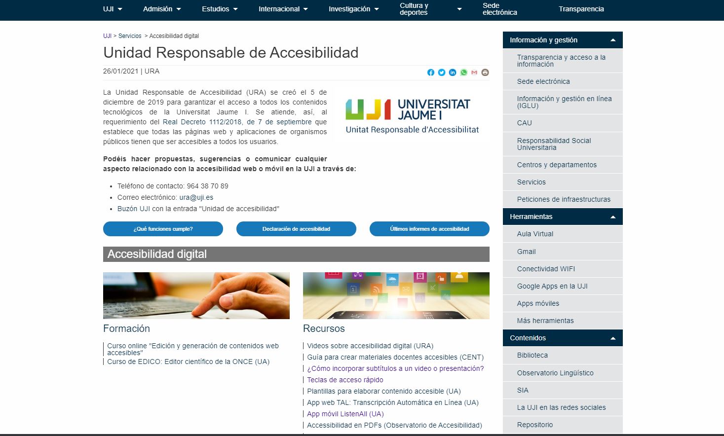  L'UJI estrena un nou espai web sobre accessibilitat