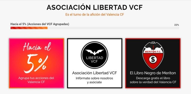 Nueva web de Libertad VCF para lograr agrupar el 5% de las acciones del Valencia CF