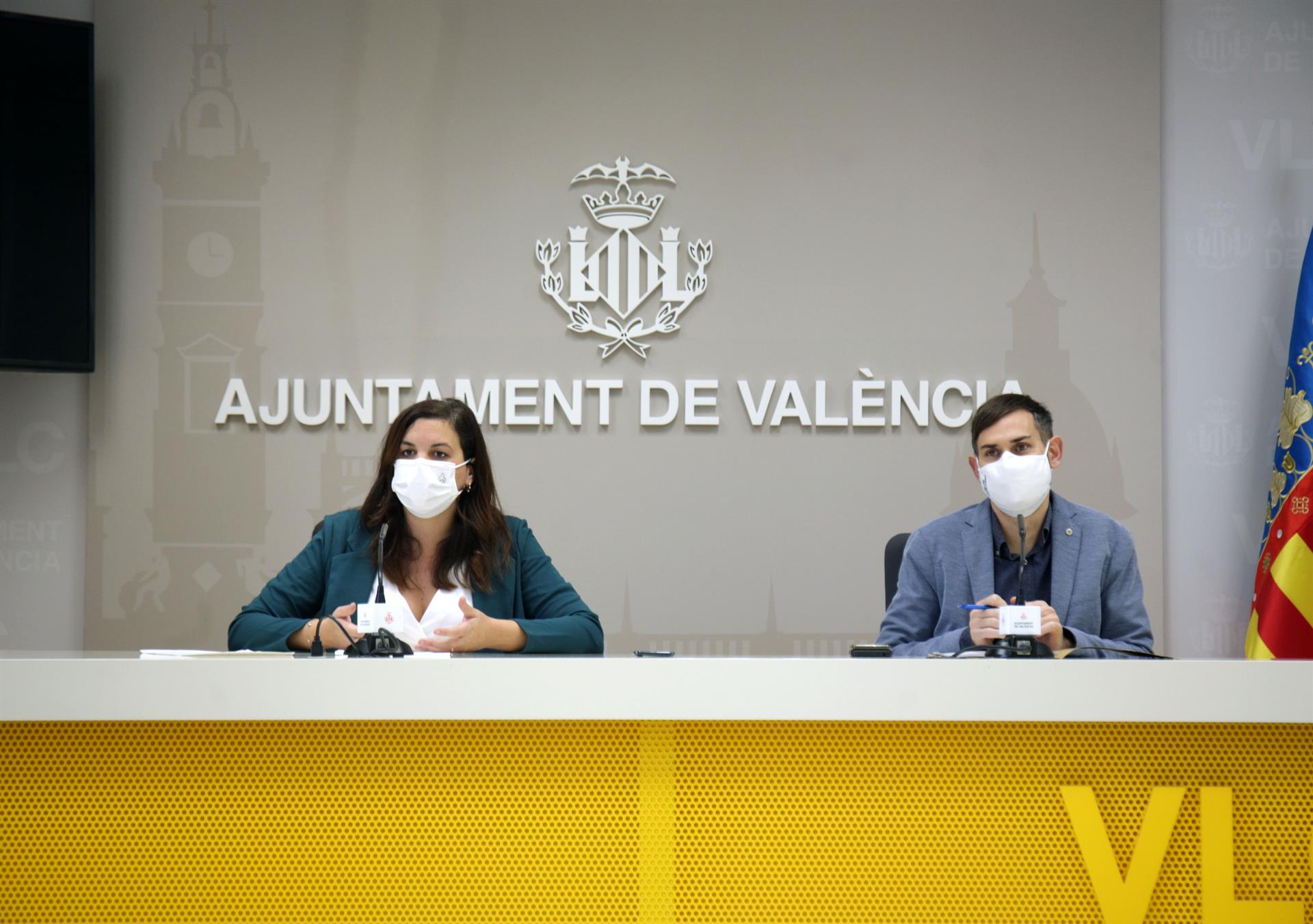 Los vicealcaldes de València, Sandra Gómez y Sergi Campillo, en la rueda de prensa posterior a la Junta de Gobierno Local. FOTO: EUROPA PRESS - 