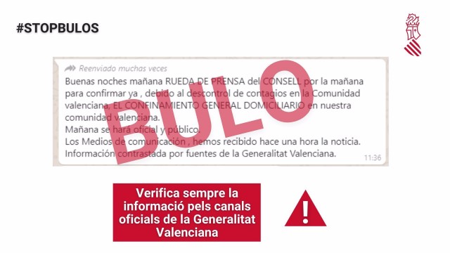 La Generalitat alerta de un bulo sobre un confinamiento domiciliario de la Comunitat