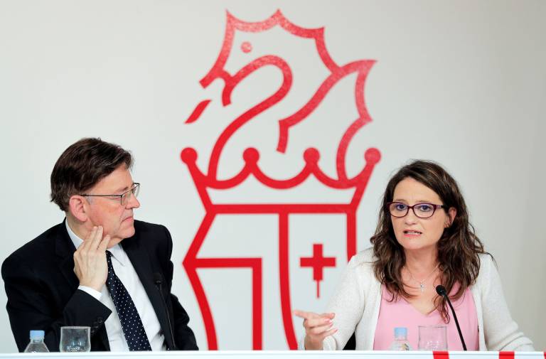 Puig y Oltra durante una comparecencia conjunta de ambos. Foto: EFE - 