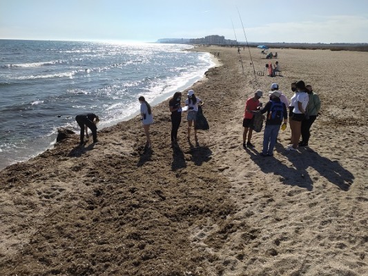 Un grupo de voluntarios recogen casi 22 kilos de basura en la playa de Agua Amarga