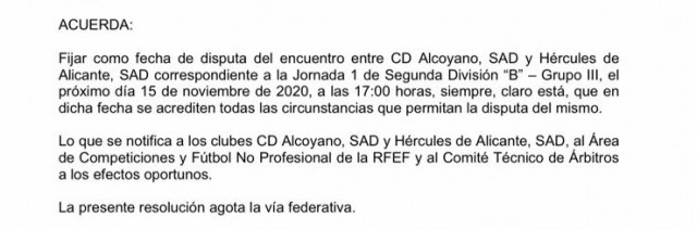 El Alcoyano-Hércules se jugará el 15 de noviembre