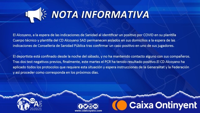 Positivo de un futbolista del Alcoyano