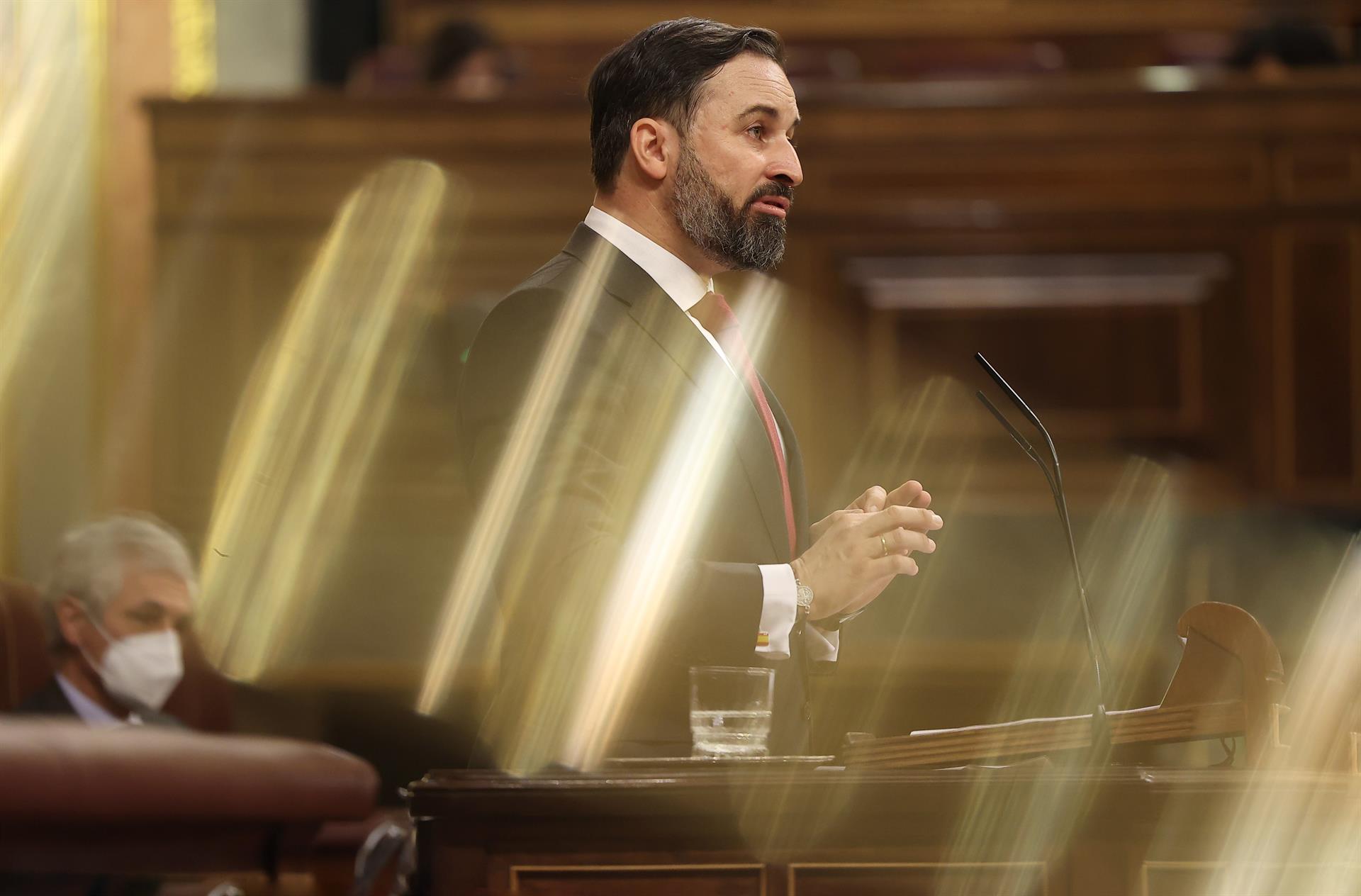  Santiago Abascal, interviene durante el pleno en el que se debate la moción de censura Foto:E. PARRA (EP) - 